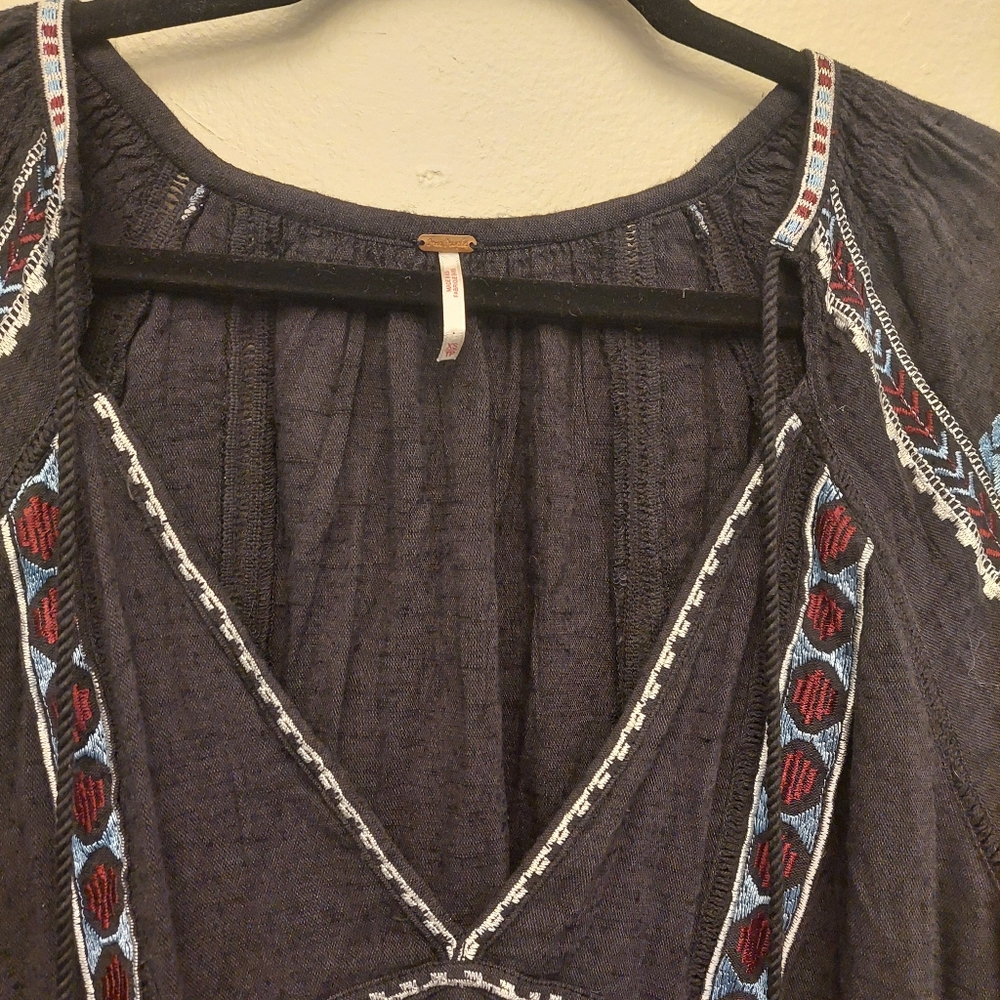 Free People Boho All My Life Navy Burgundy Embrorded Mini Dress. XS - Picture 9 of 15